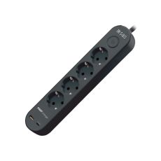 Πολύπριζο 4 θέσεων 1.5m με διακόπτη, Type-C & USB-A