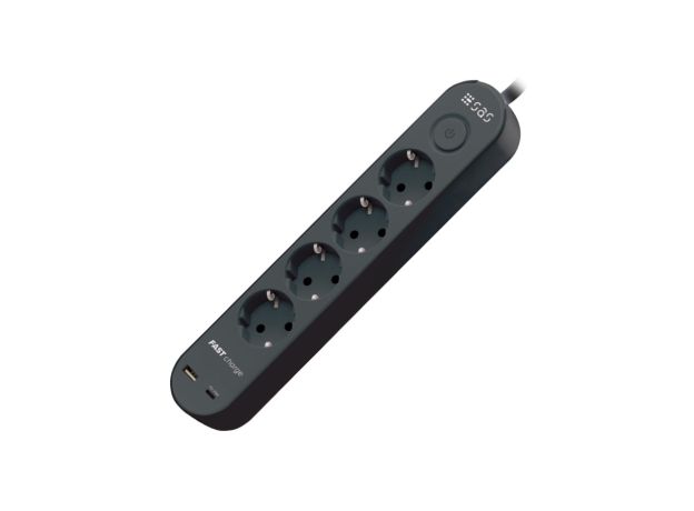 Πολύπριζο 4 θέσεων 1.5m με διακόπτη, Type-C & USB-A