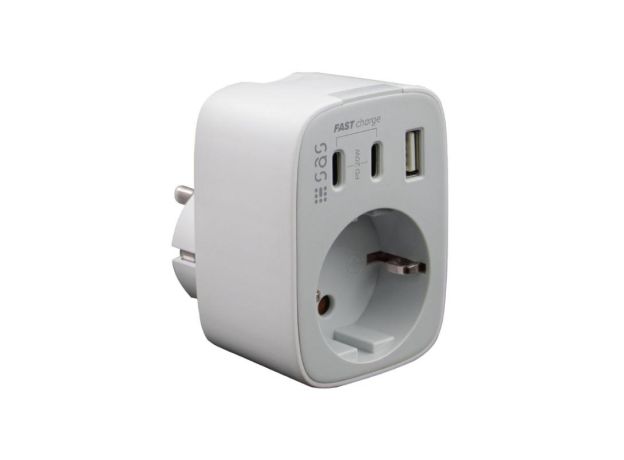 Φορτιστής Fast Charge 2x Type-C + USB-A + σούκο