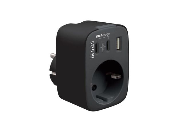 Φορτιστής Fast Charge 2x Type-C + USB-A + σούκο
