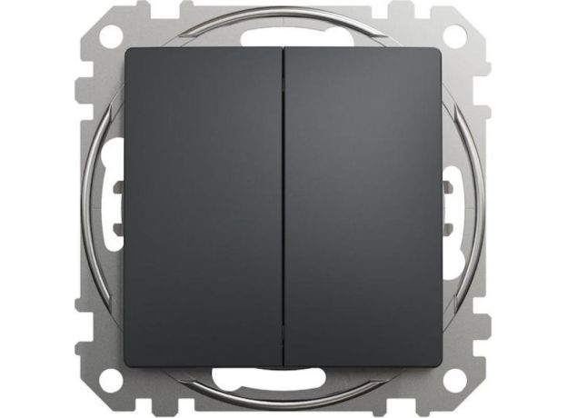 Schneider Electric Sedna Χωνευτός Διακόπτης Τοίχου Διπλός χωρίς Πλαίσιο Ανθρακί