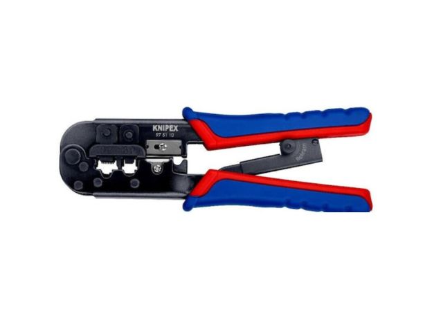Knipex Πρέσα Ακροδεκτών Δικτύου RJ12, RJ45 με Απογυμνωτή & Μηχανισμό Καστάνιας (Μήκος 190mm)