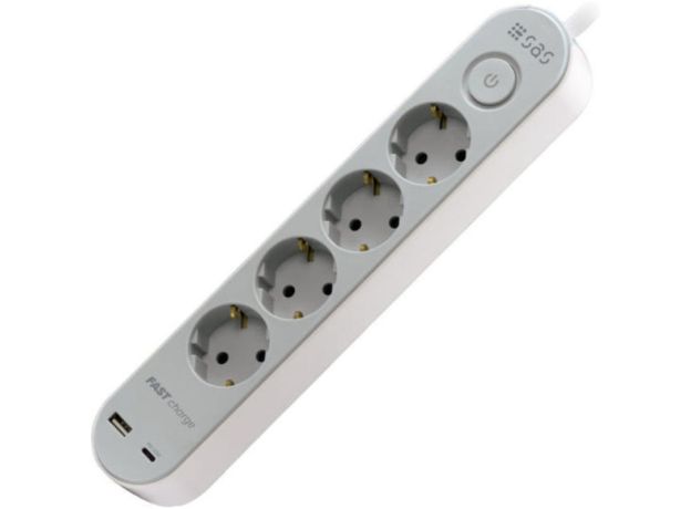 SAS Πολύπριζο 4 Θέσεων με USB-A, USB-C, Διακόπτη και Καλώδιο 1.5m